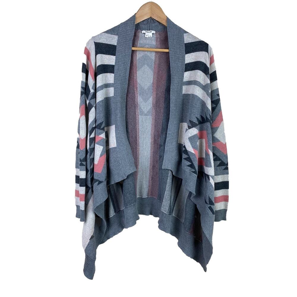 Helmet Lang Boho Y2K Geometric Aztec Print Waterfall Cardigan Gray Size S Rare